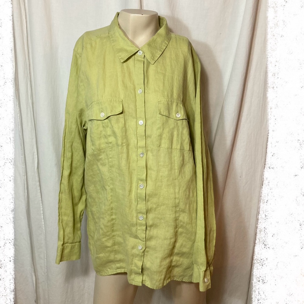 J. Jill women’s lime light green linen long sleeve button down shirt top large